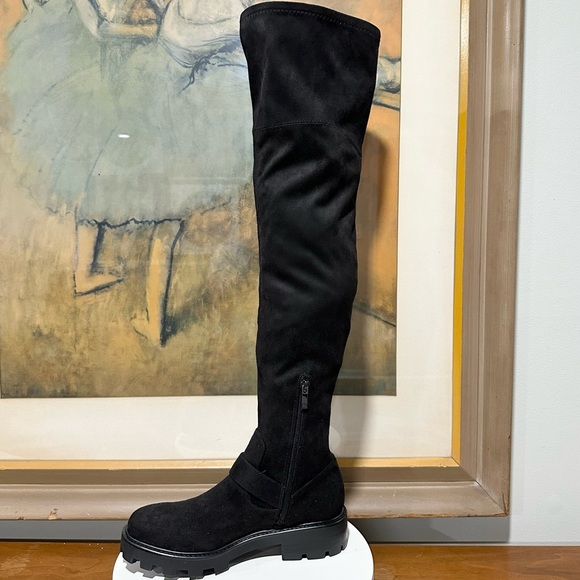 🌸MARC FISHER🌸 Ganven Lug Sole Biker Thigh-High Boots in Black Size: 7.5 - Picture 5 of 12